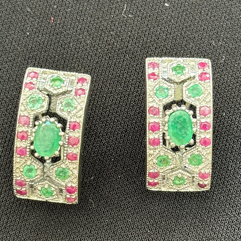 Emerald And Ruby Silver 925 Earrings - image 1